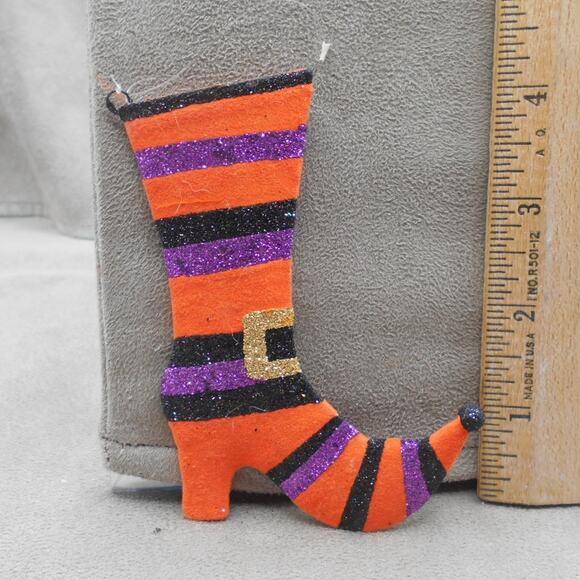 Pier 1 Imports Halloween Ornament Witch Boot Orange Glitter Metal - Picture 2 of 3